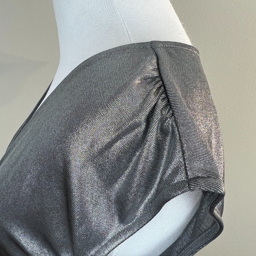 Ann Taylor Top XS Silver Shimmery V-Neck Sleeveless Sheer Metallic Women New NWT - Picture 7 of 9